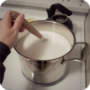 Stir milk continuously so it doesn't burn on the bottom.